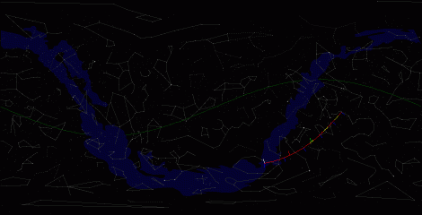 Путь астероида 1994 CC по московскому небу