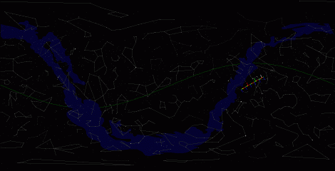 Путь астероида 2000 DP107 по московскому небу