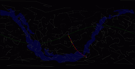 Путь астероида 2001 CV26 по московскому небу