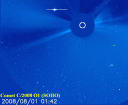 Анимация кометы C/2008 O1 (SOHO) сделанная из снимков КА SOHO. Автор: Короткий Стас